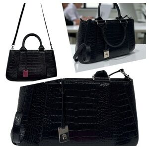 Etienne Aigner Black Crocodile-Embossed Satchel
